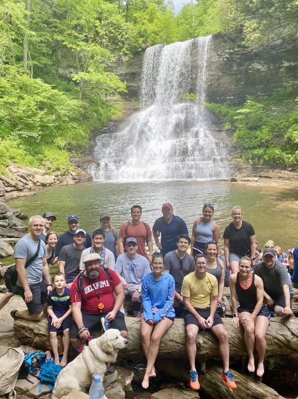 2022 Research Conference attendees hike to Cascade Falls.